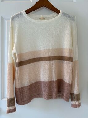 Women’s Striped Crewneck Sweater in Cream and Brown Tones